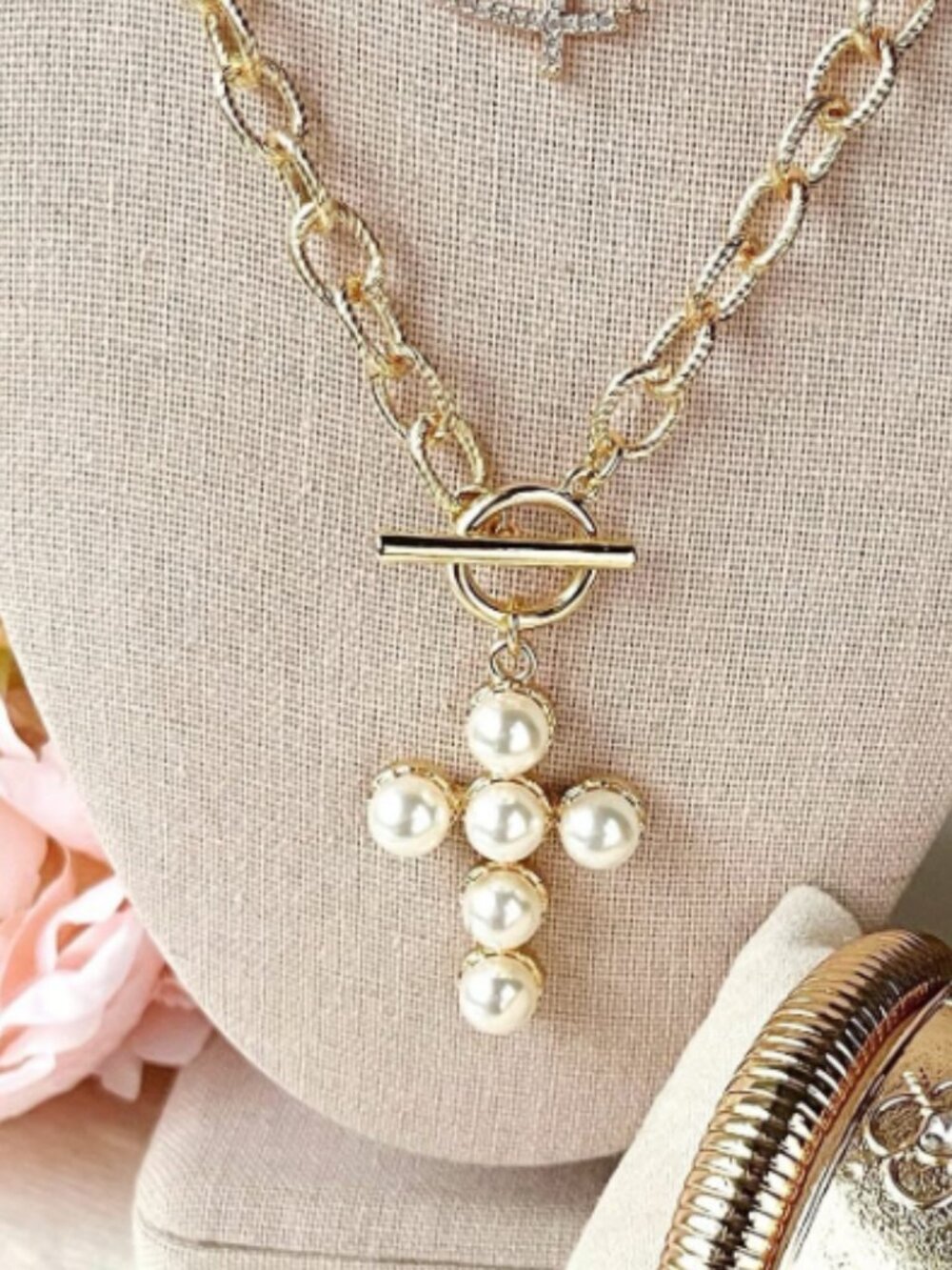 Park Lane Blessed Faux Pearl Cross Necklace